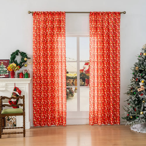 Green printed Christmas curtain with cartoon snowman and angel figures pattern
