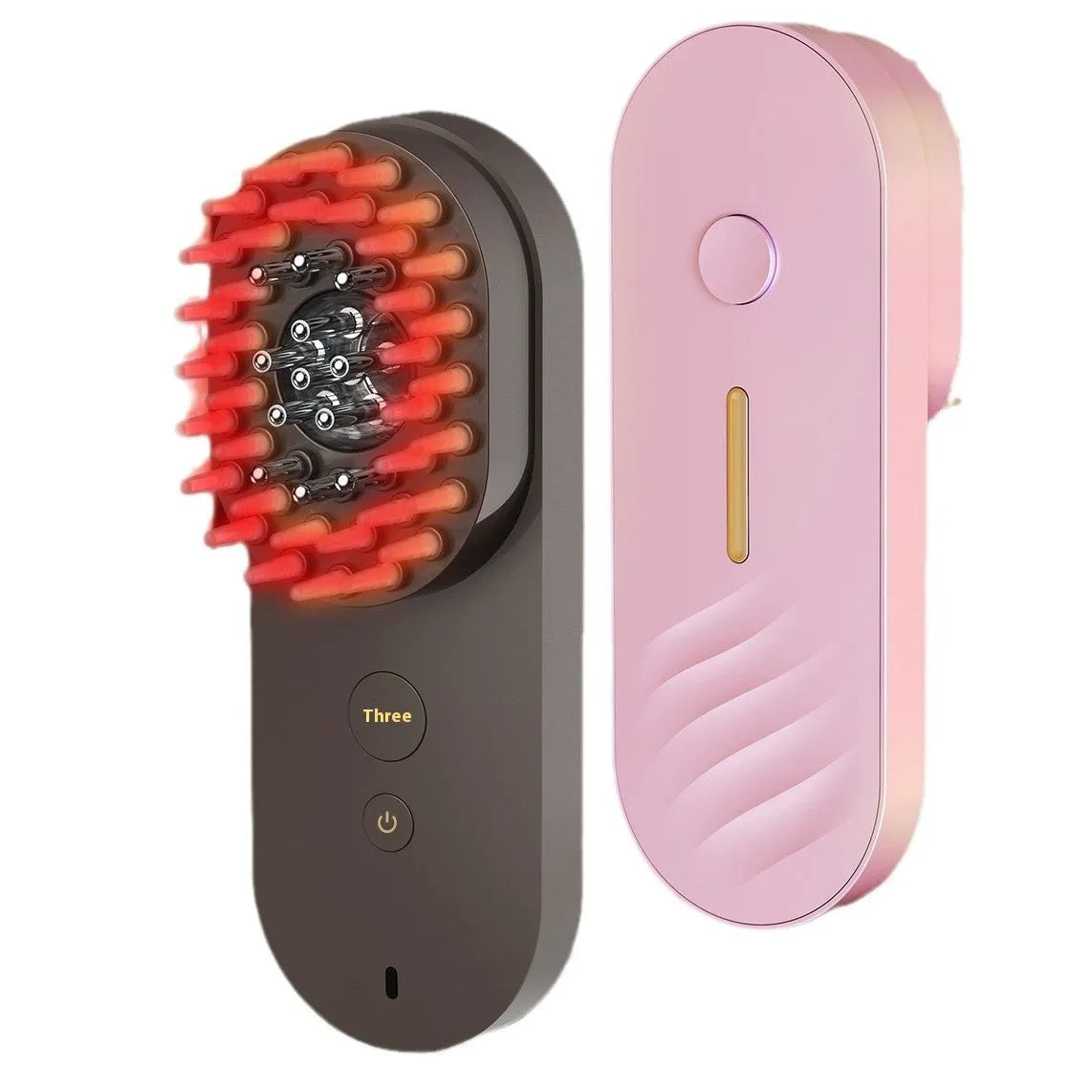 Pink and black smart massage comb with red light therapy for head care under 10cm