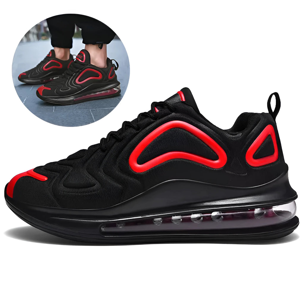 Men's black casual sneakers with lace-up design and thick sole for outdoor activities