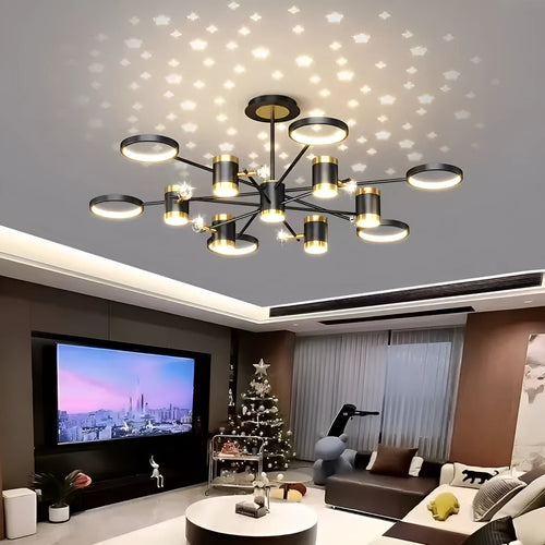 Black 13-head iron pendant lamp with Nordic star design and remote control