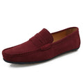 Men's suede slip-on loafers in solid colours with round toe and rubber sole