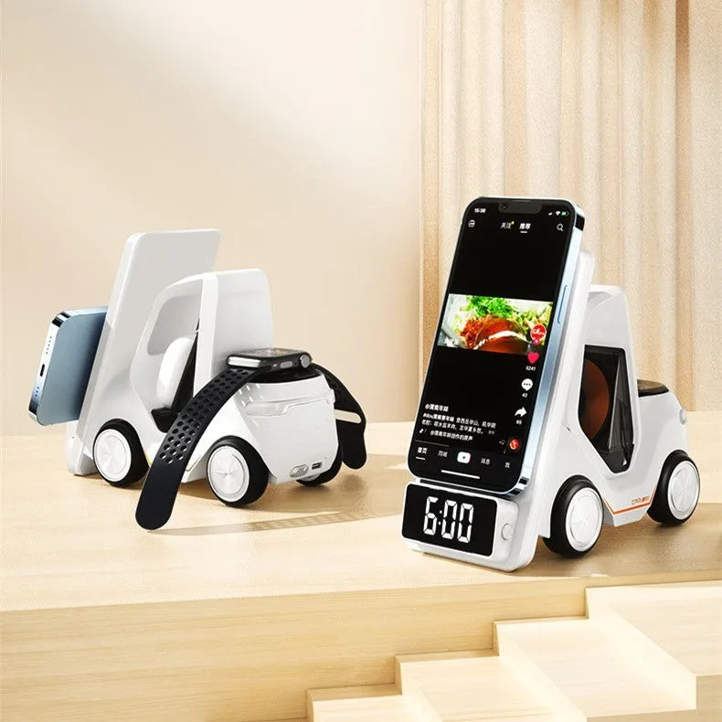 Grey, white, yellow, and orange 15W three-in-one wireless fast charging bracket for mobile phones and tablets
