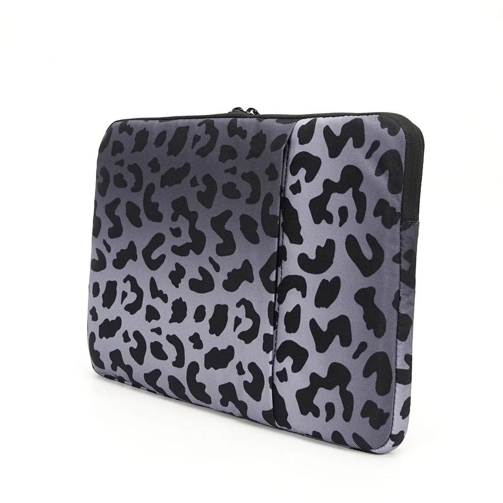 Leopard print laptop sleeve with flannel lining for 13-inch and 15.6-inch laptops