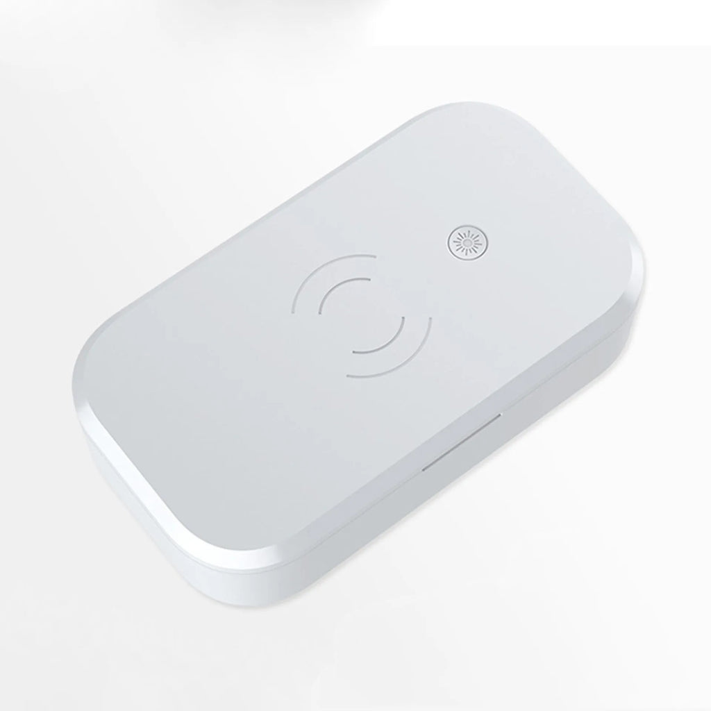 White ultraviolet disinfection box for nail tools and phones with wireless charging function