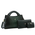 Women's black crocodile pattern PU leather crossbody bag showing internal phone and document pockets.