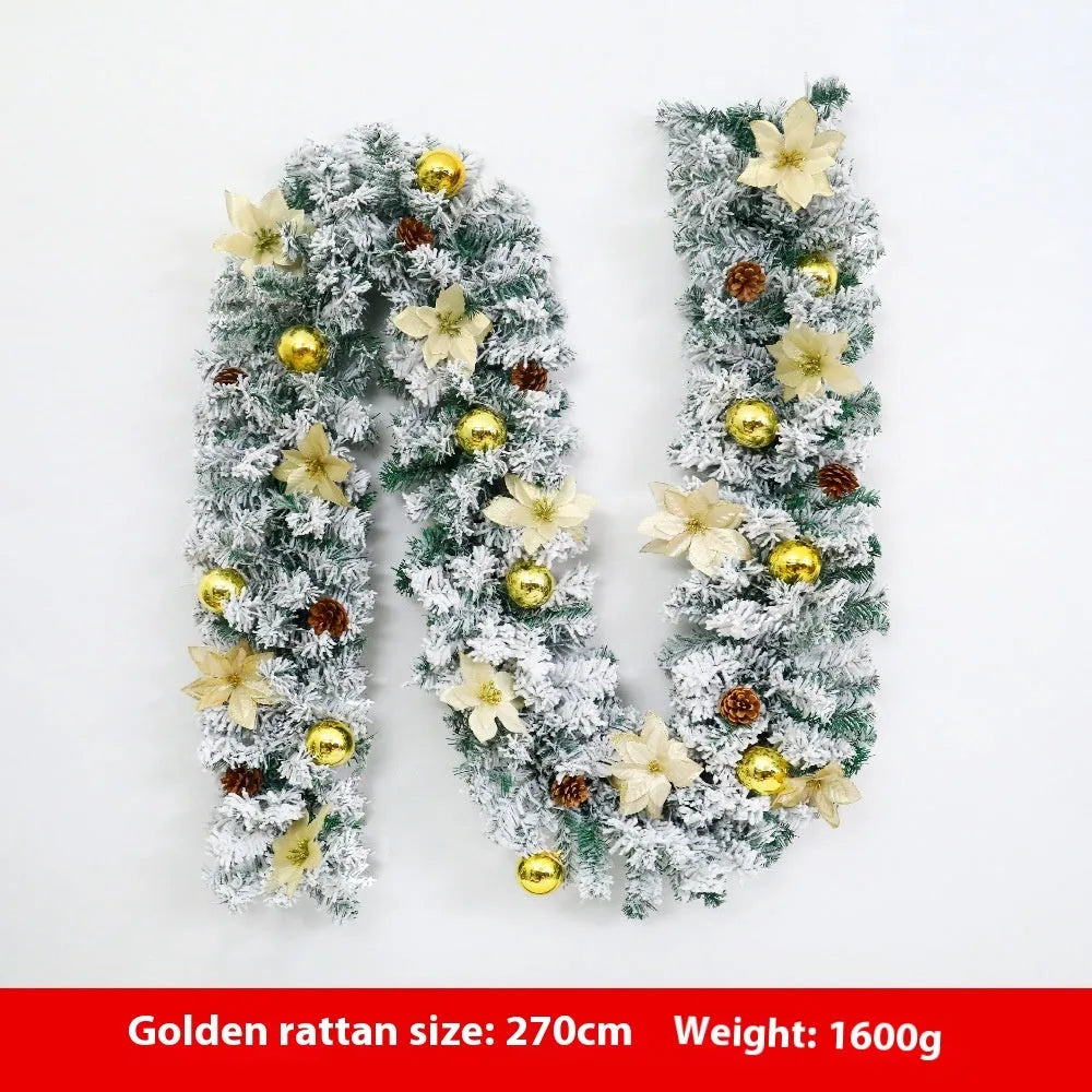 240cm long PVC Christmas rattan garland with flocking decoration in a choice of five colours.