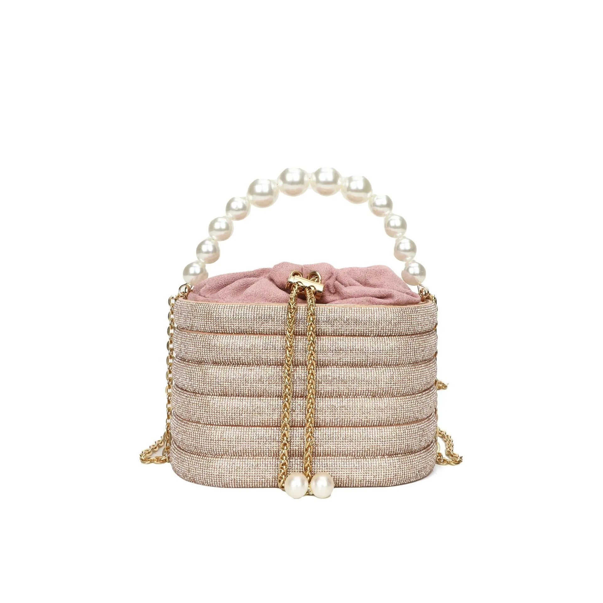 Women's retro style crossbody handbag with beaded pearl details on soft PU leather in a choice of colours.