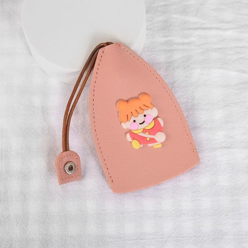 Cartoon pull-out car key case in PU leather with colourful designs measuring 14 x 7.5 cm
