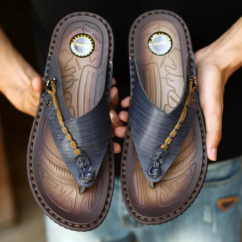 Plus size herringbone patterned outdoor slippers in dark blue or khaki with rubber sole
