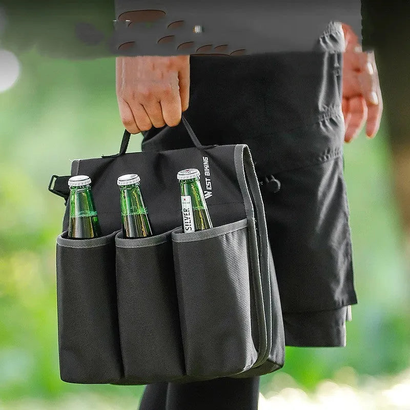 Double-sided black bicycle beverage bag made of 600D PVC with 2L capacity for cycling