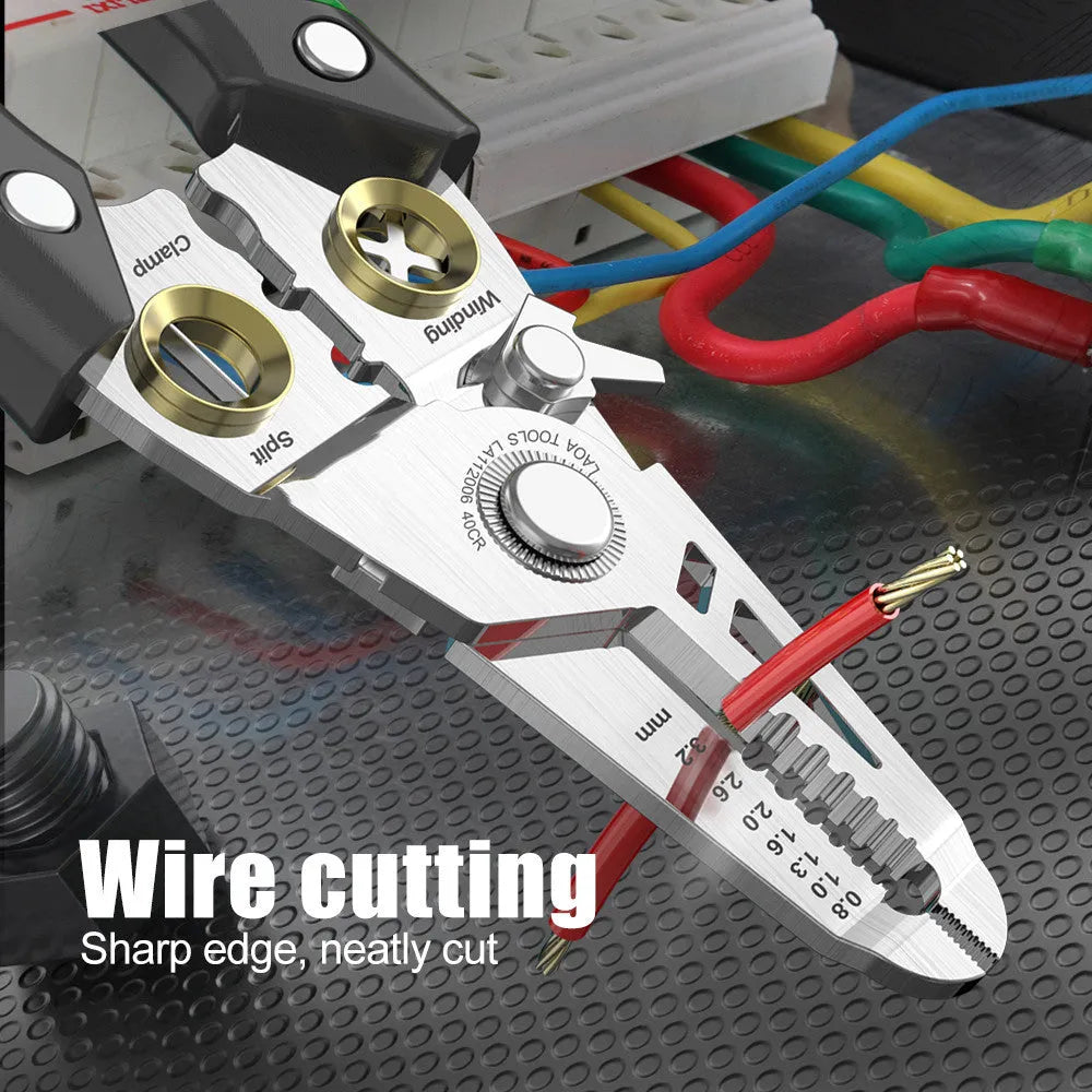 Multifunctional stainless steel wire stripper with seven stripping ports and two-colour ABS handle