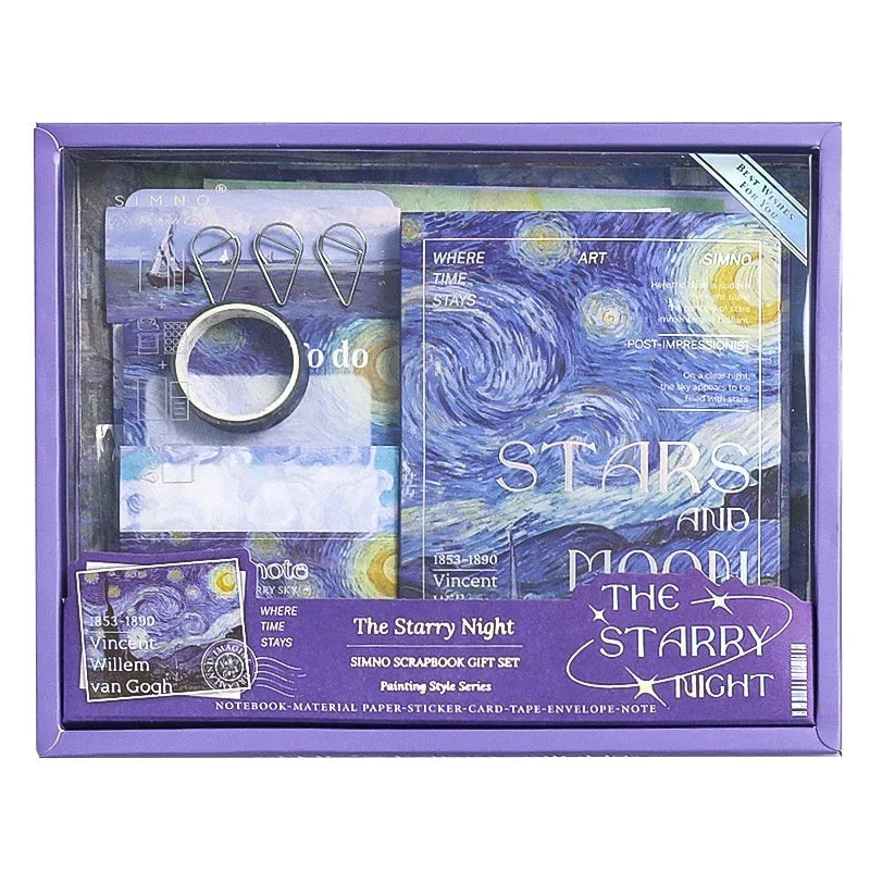 A6 grid notebook creative gift box with artistic plaid design containing 12 stationery components