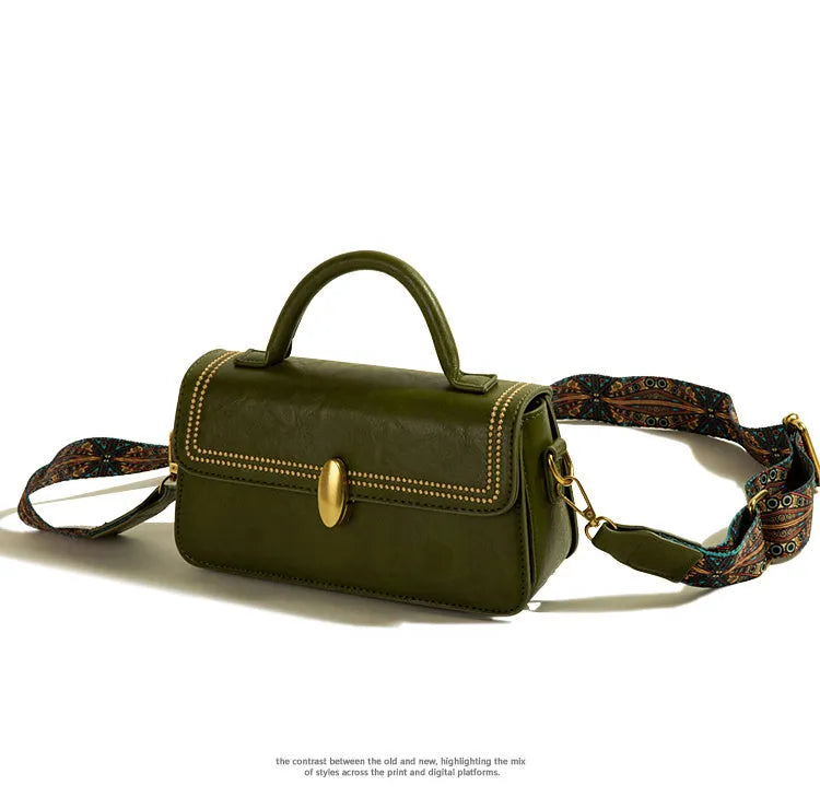 Women's square messenger bag in PU leather with mobile phone compartment and document section