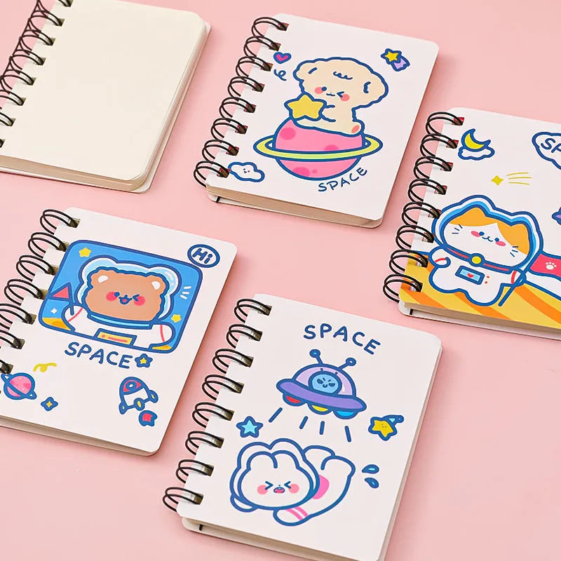 Astronaut series pocket flipper notebook showing one of four cover design options: Astronaut Bear, Planet Teddy, Space Cat, or UFO.