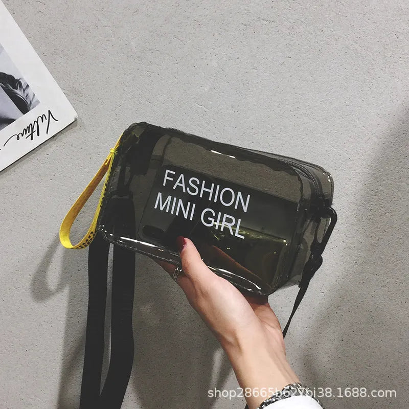 Transparent square jelly shoulder bag with adjustable strap in multiple colour options