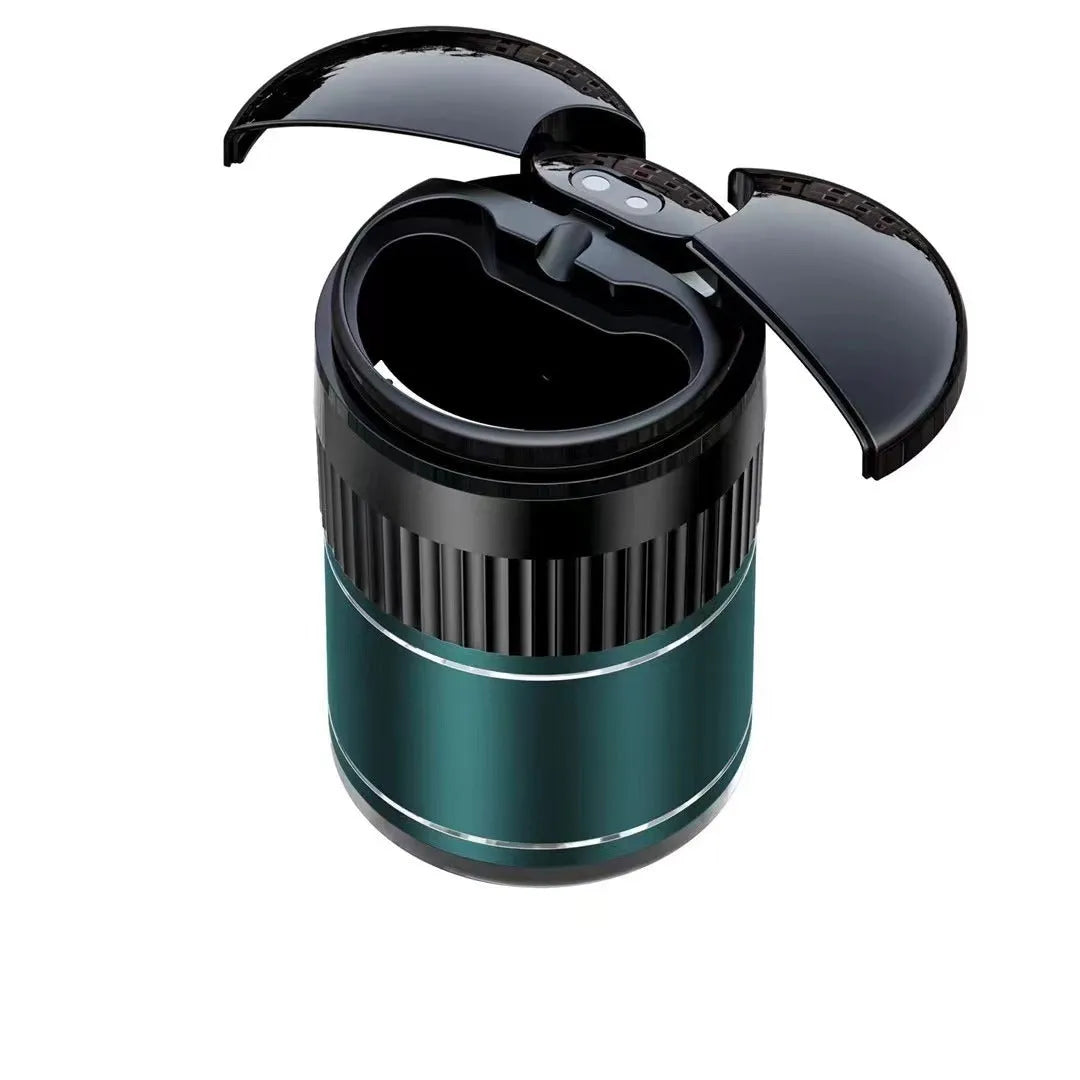 Metal automatic sensing car ashtray with touch lid in black, silver, red, or green