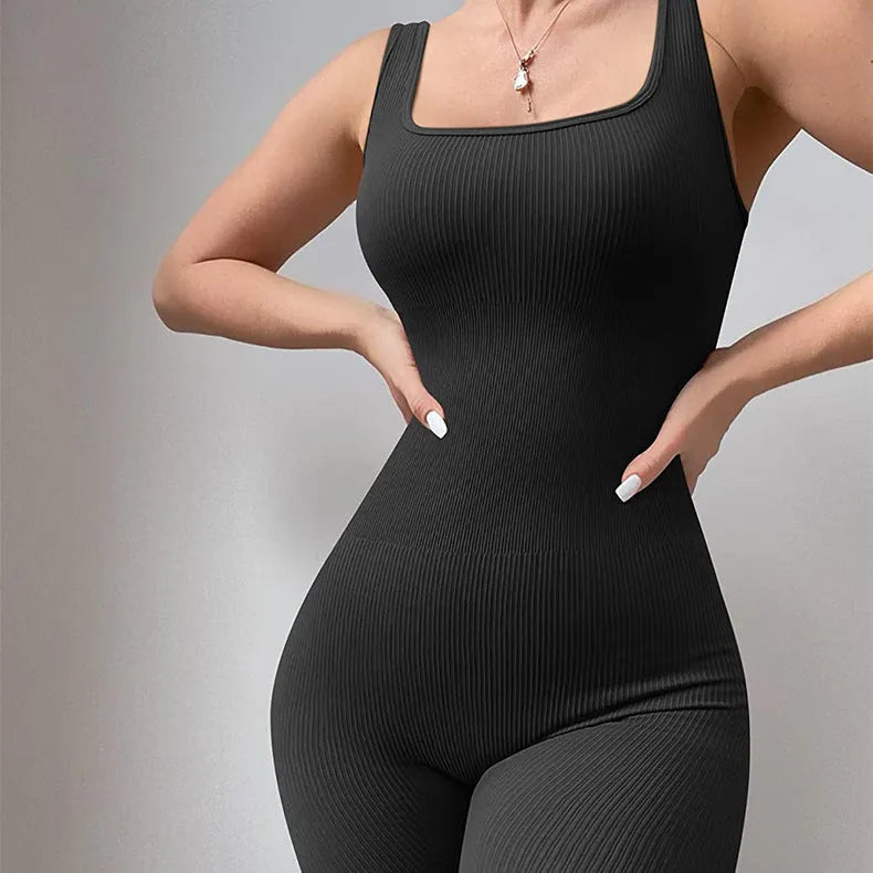 Women's spandex suspender tank top tights with long sleeves and button details