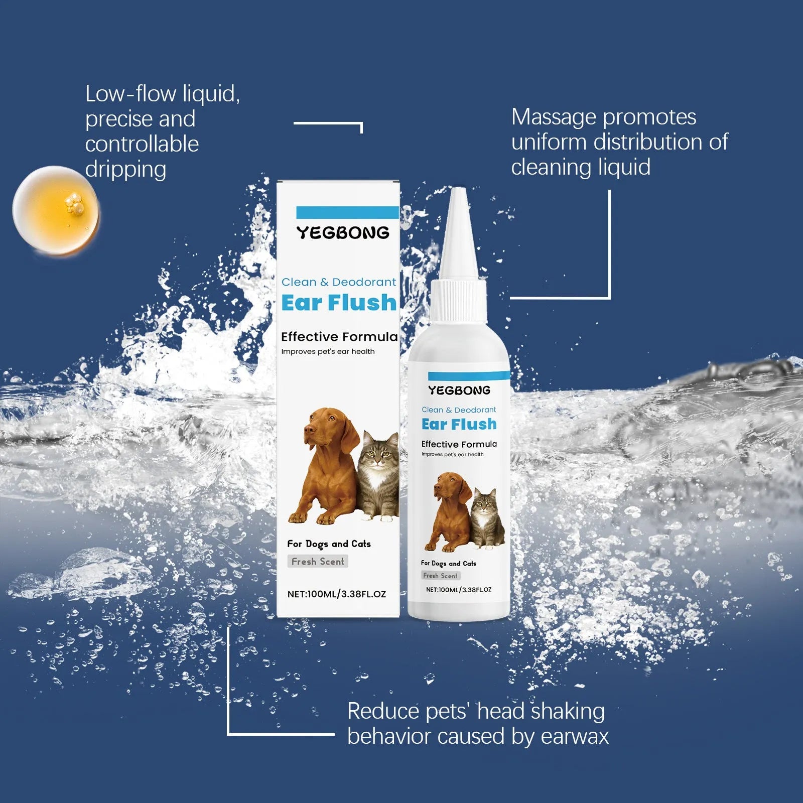 100ml bottle of gentle ear cleaner for dogs and cats to remove earwax and dirt