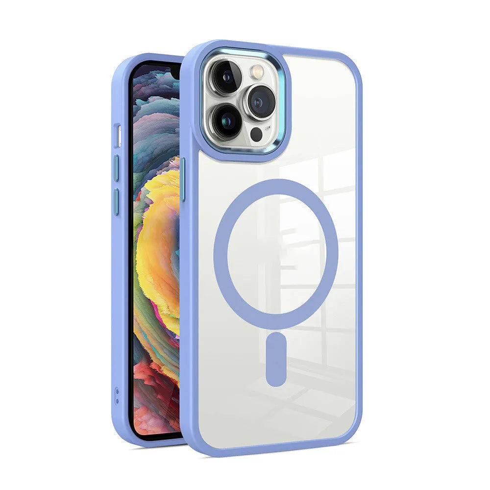 Magnetic transparent silicone phone case for iPhone showing colour options