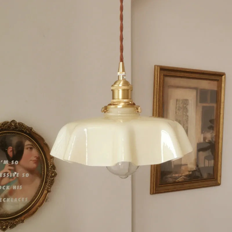 Medieval-style cream brass and glass chandelier light fixture with adjustable 1.5m cord.