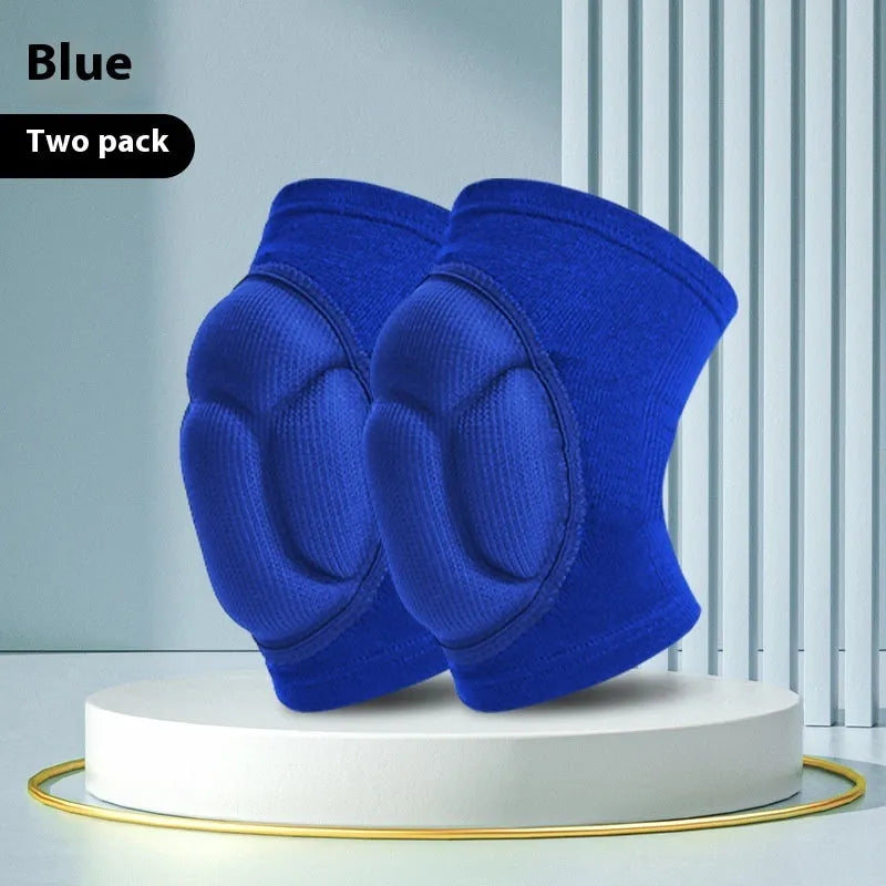 Black and blue thick sponge anti-collision kneepad for dance and sports.