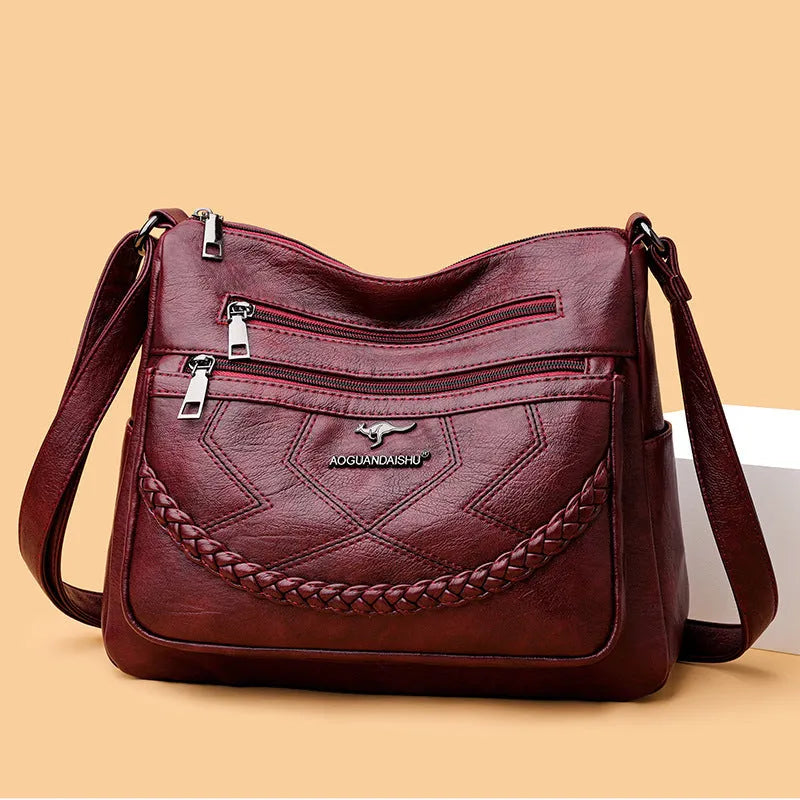 Soft PU leather women's shoulder bag in a horizontal square shape with a large capacity interior