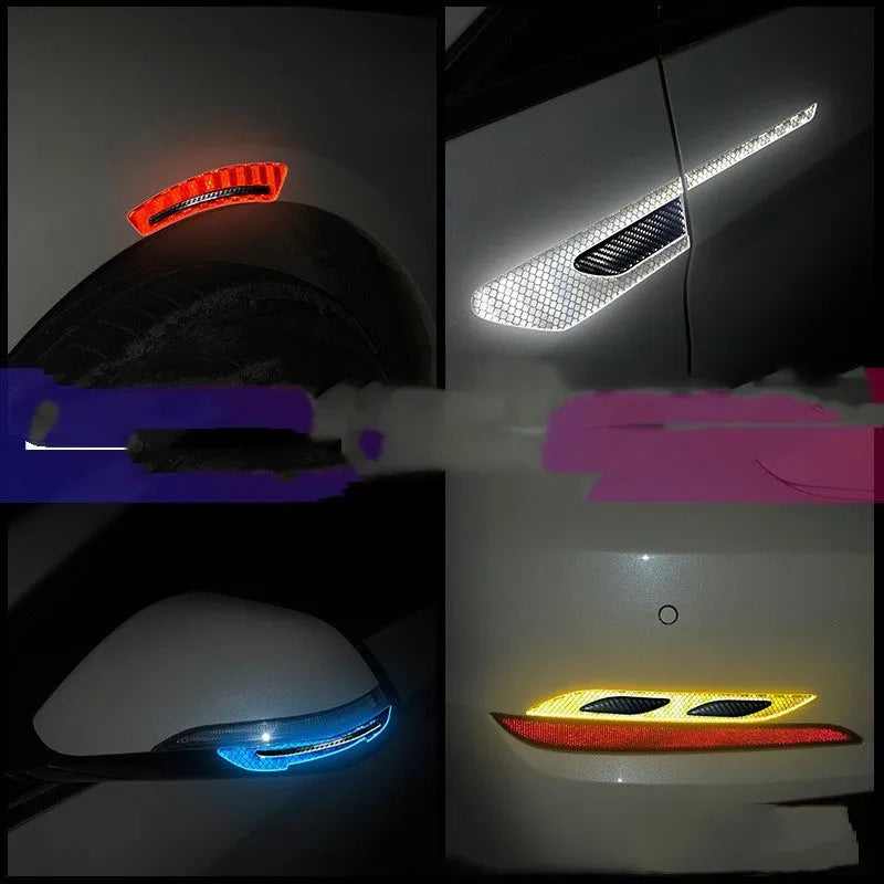 Blue resin reflective warning strips for car bumper edges, 17mm wide.