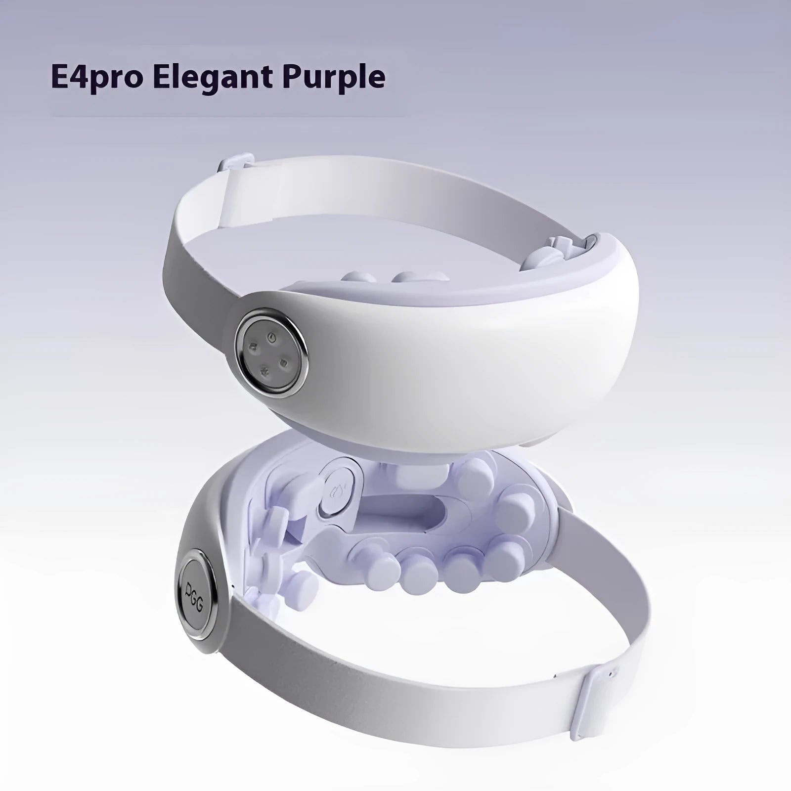 Purplish grey rechargeable Bluetooth steam eye moisturising massager on a white background