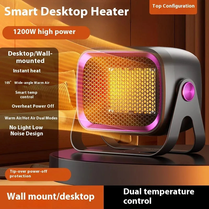 Desktop ceramic heater in grey colour with rotatable design and push-button controls
