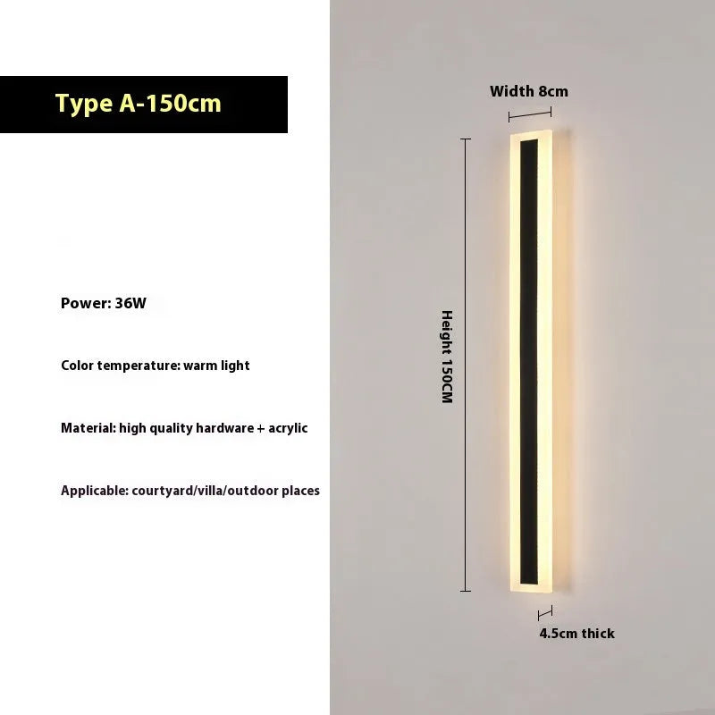 Outdoor straight LED strip wall lamp with wrought iron shell, 150cm length, IP65 waterproof rating