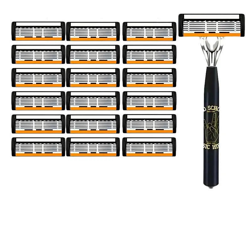 Black six-layer finger type manual shaver handle with multiple blade configuration options