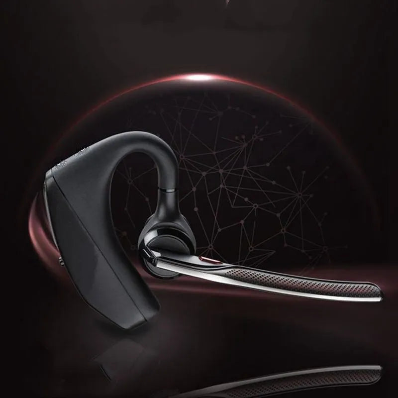 Black plastic Bluetooth sports headphones with a call function and battery display, shown with USB charging.