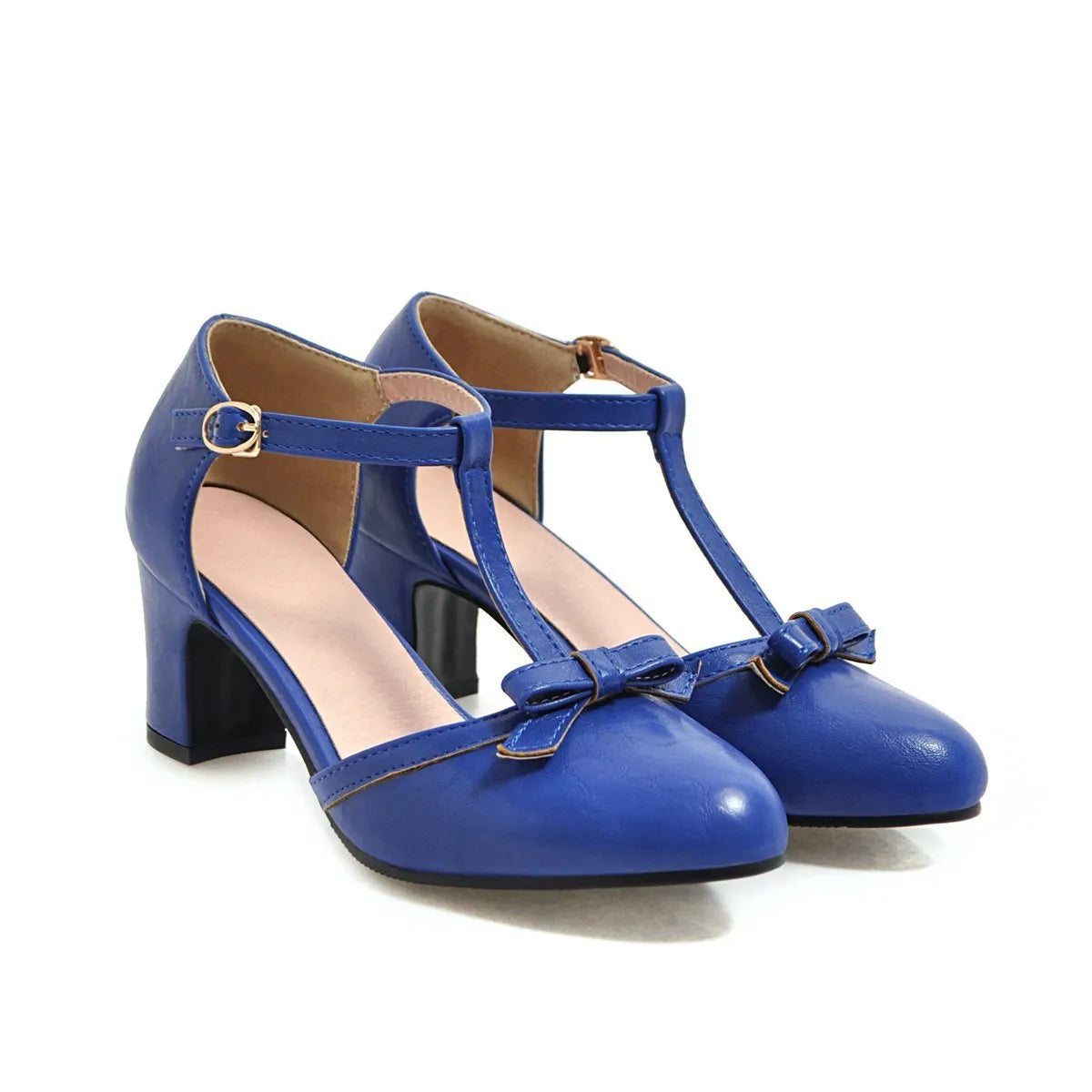 Yellow women's sandals with a buckle strap, chunky 6.5 cm heel, hollow-out pattern, and a bow tie.