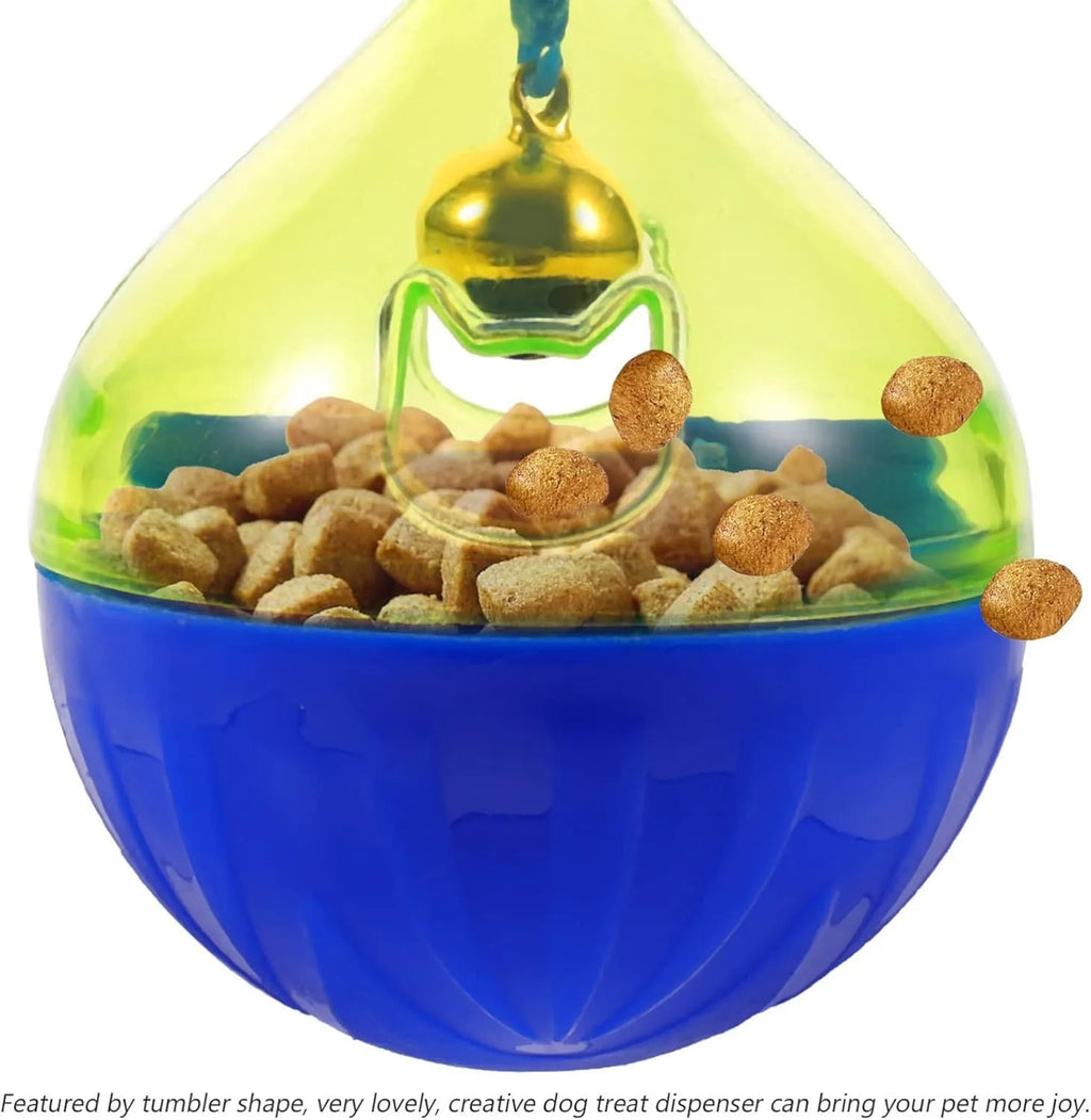 Interactive pet treat dispenser tumbler ball for dogs and cats showing 14cm size scale