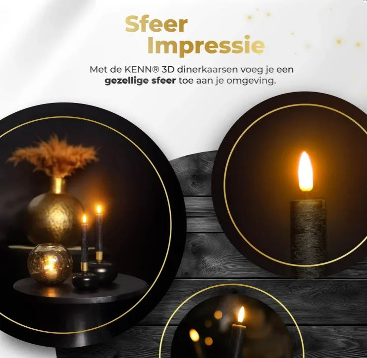 Four black LED taper candles with realistic 3D flame effect, each measuring 18cm tall