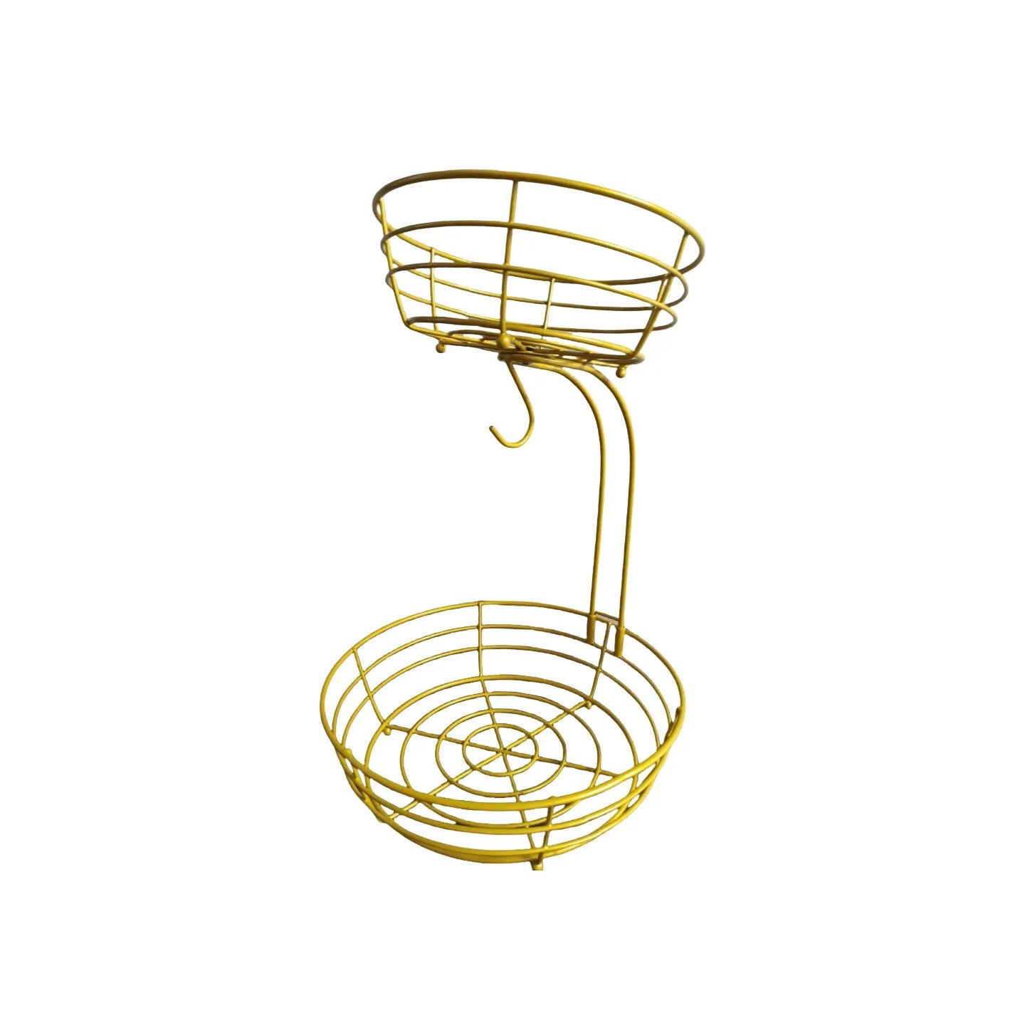 Black and gold double-layer wrought iron fruit and vegetable storage basket for commercial kitchens