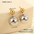 A pair of stainless steel stud earrings with 18K gold electroplated colour-block finish and round bead geometry design.