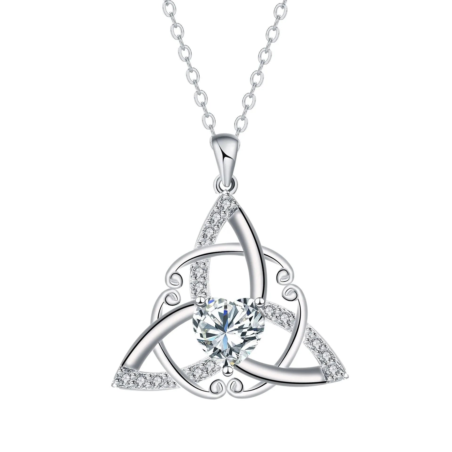 Copper Celtic knot necklace for women with geometric pendant in electroplated blue colour.