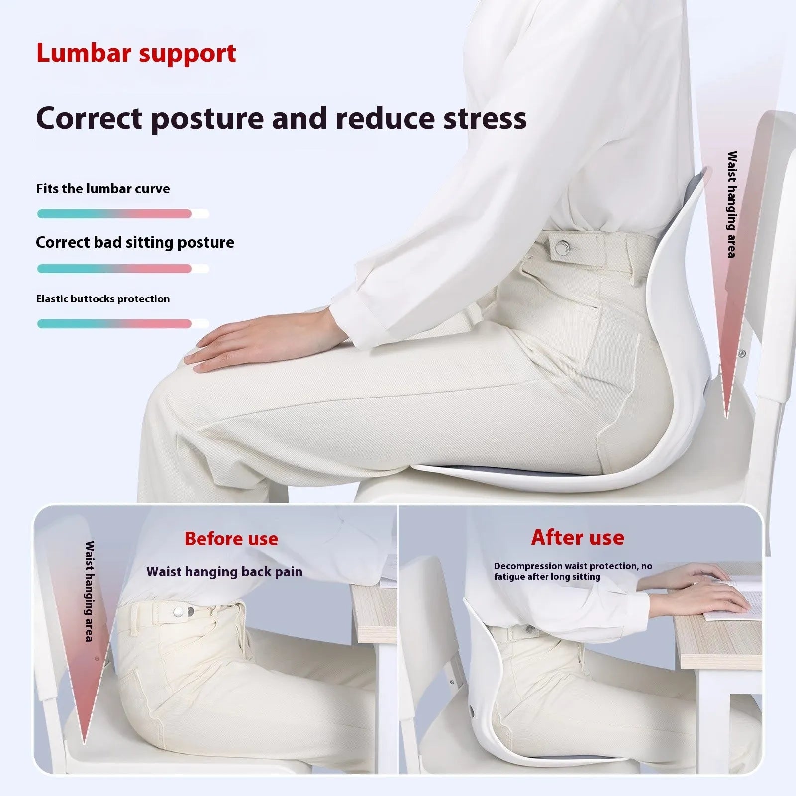 Solid colour grey and black lumbar support seat cushion for back comfort.