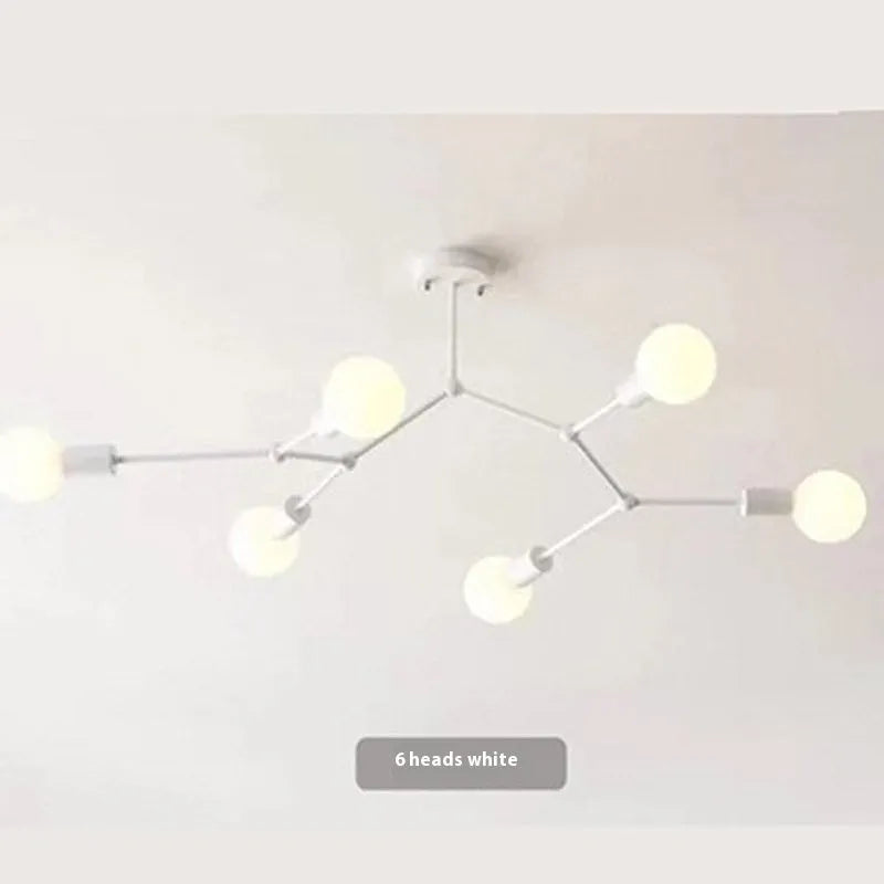 Nordic style iron chandelier ceiling lamp with multiple heads for bedroom or living room