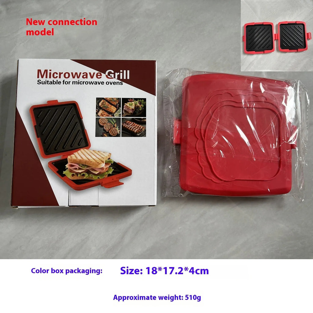 Red silicone baking tray and glove set in a handbag design on a kitchen counter