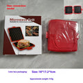 Red silicone baking tray and glove set in a handbag design on a kitchen counter