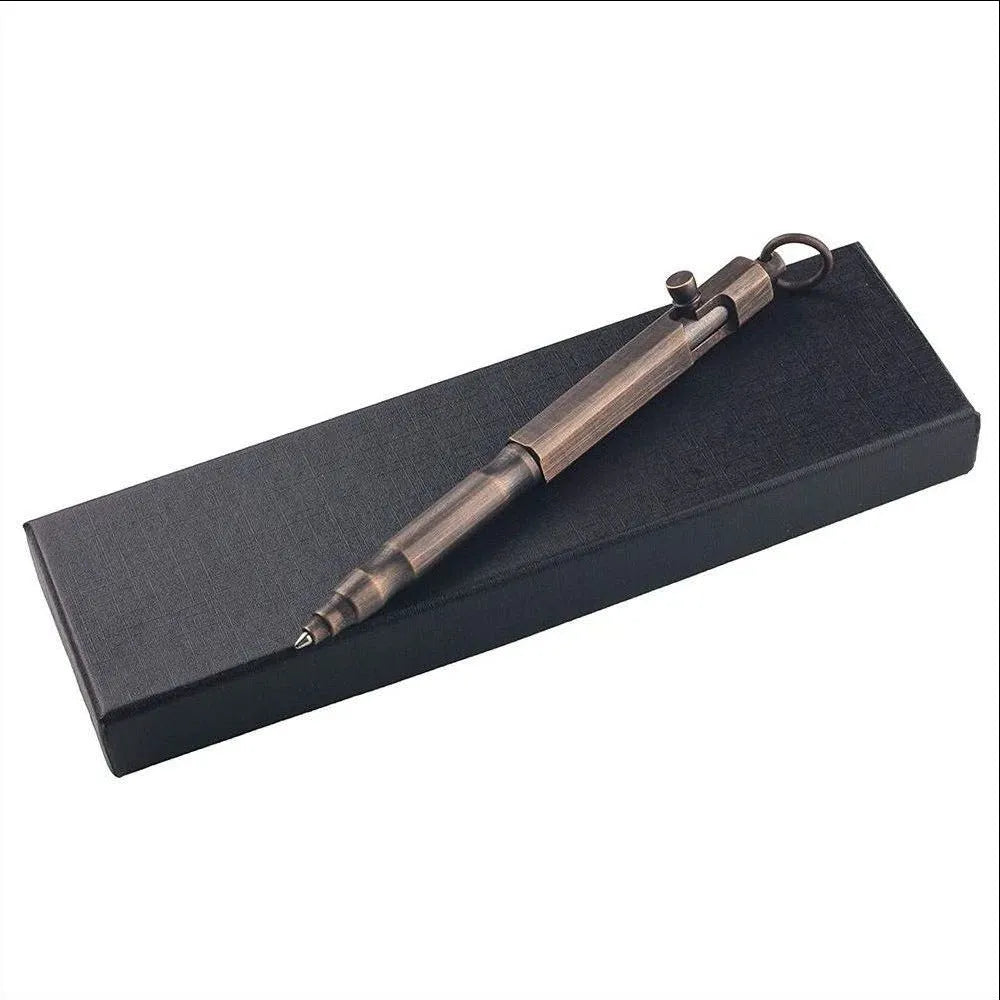 Brass hexagonal bolt tactical pen with pure copper alloy construction and retro colour options