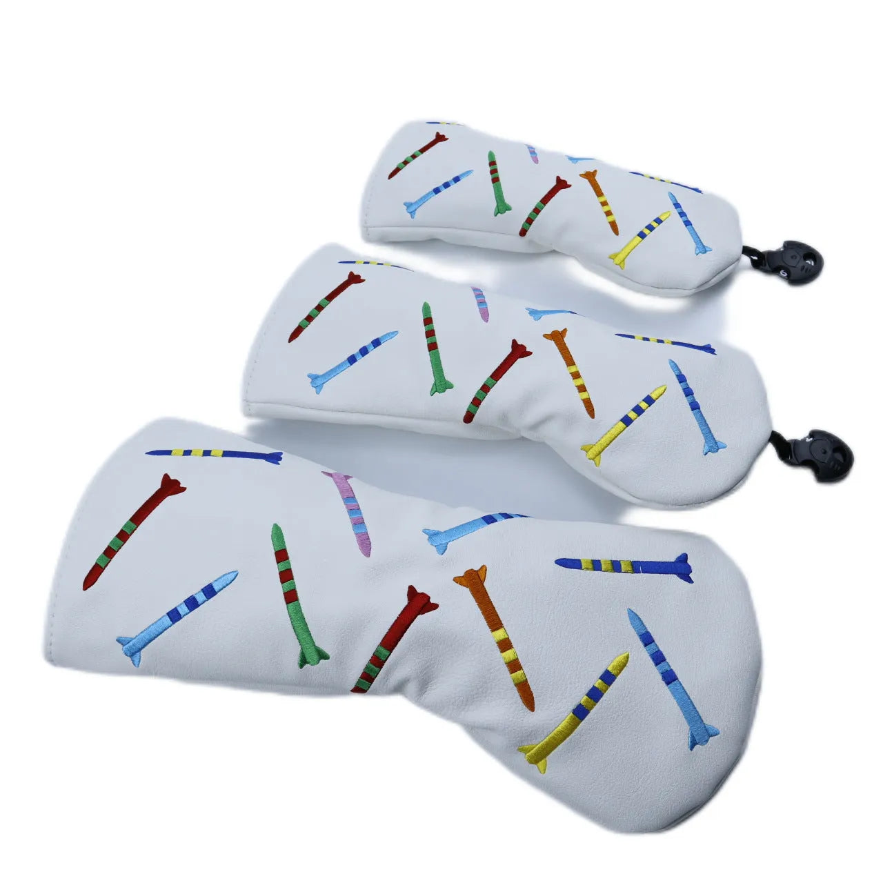 Golf training pole set showing large, medium, and small PU poles in black or white colours