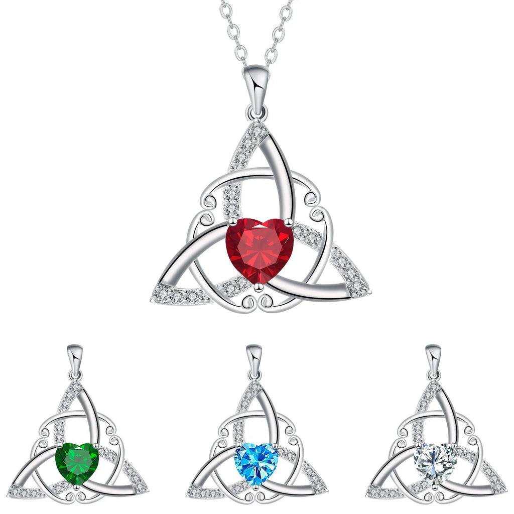 Copper Celtic knot necklace for women with geometric pendant in electroplated blue colour.