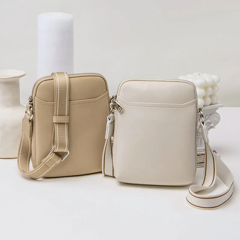 Women's compact crossbody shoulder bag for mobile phones in solid colour with 14.5×5.5×19cm dimensions
