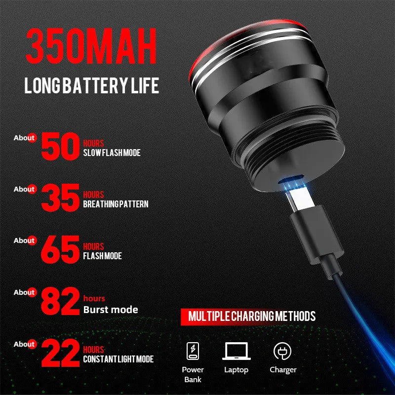 Black aluminium alloy USB charging bicycle taillight with brake sensing technology