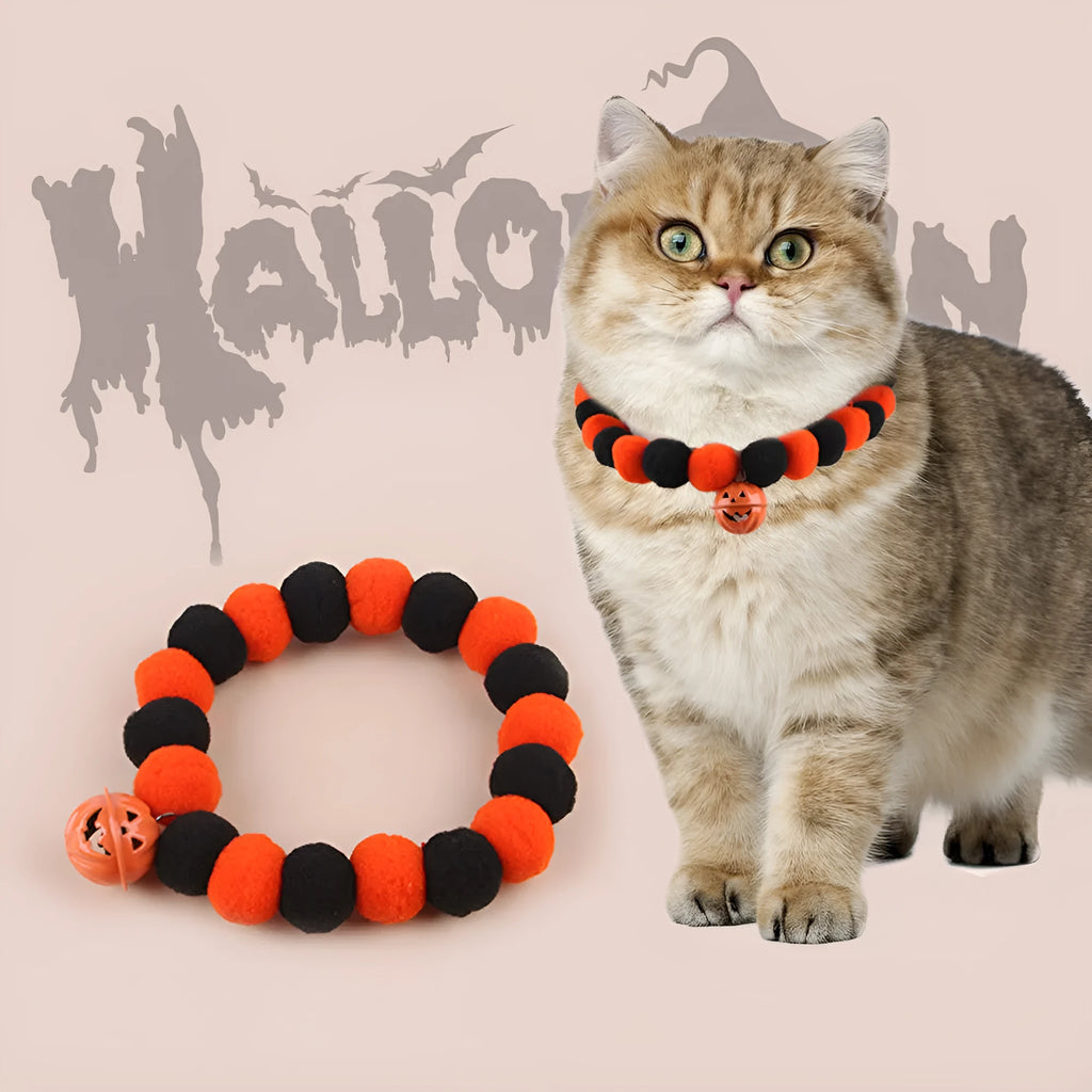Adjustable Halloween pumpkin design pet collar for cats and small dogs on buckle closure
