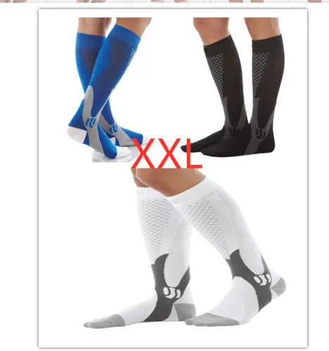 Athletic fit graduated compression socks for men and women in black, shown on a leg.