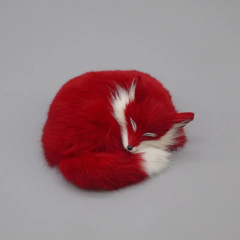 Artificial fox fur car decoration handicraft model in red, white, or yellow, 15cm long.